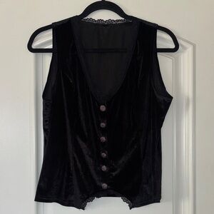 Black Velvet Button-Front Sleeveless Top